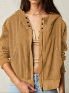 Women's waffle-knit hoodie with drawstring hood