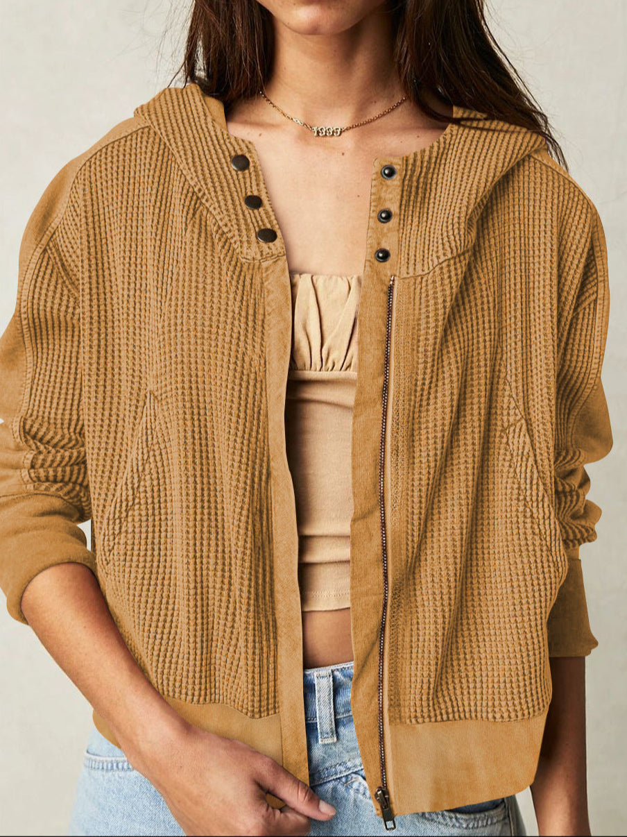 Women's waffle-knit hoodie with drawstring hood