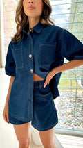 Women's denim oversized shirt and shorts summer set