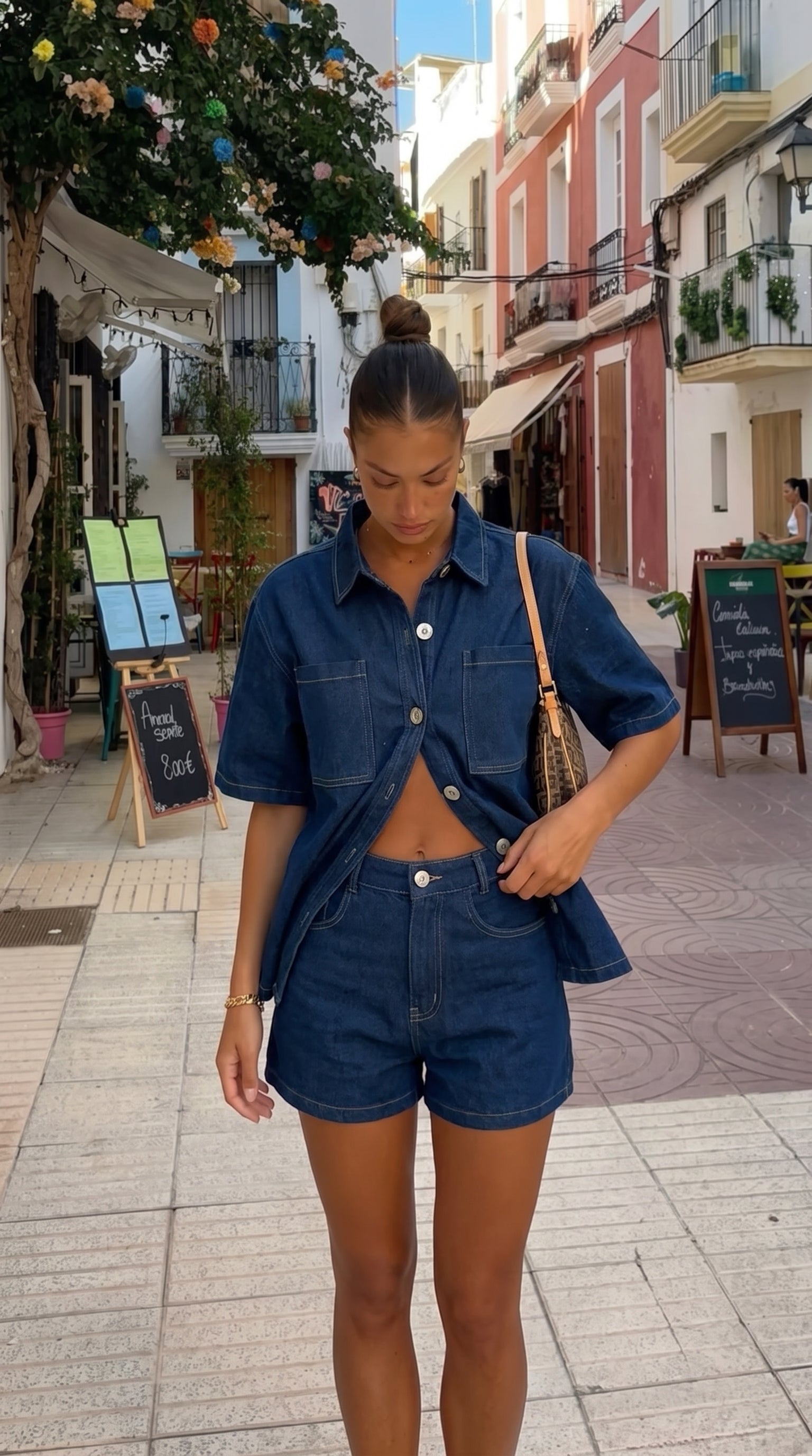 Women's denim oversized shirt and shorts summer set