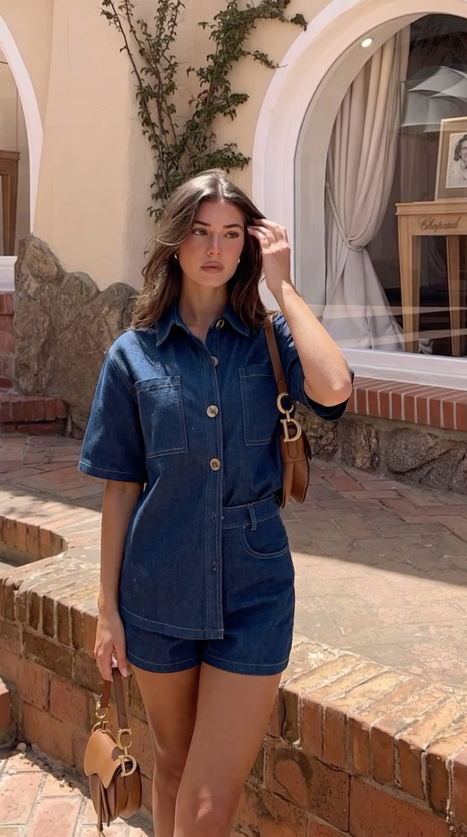 Women's denim oversized shirt and shorts summer set