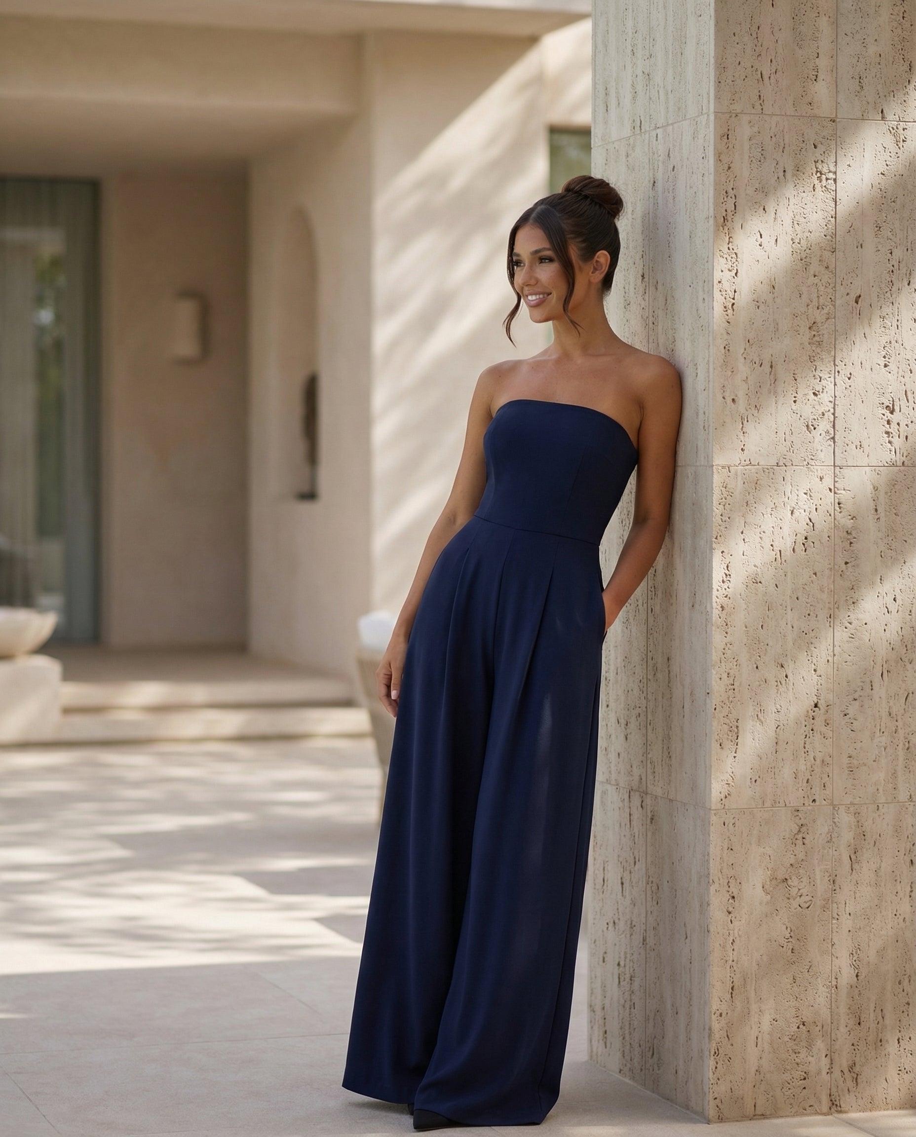 Women's strapless wide-leg jumpsuit
