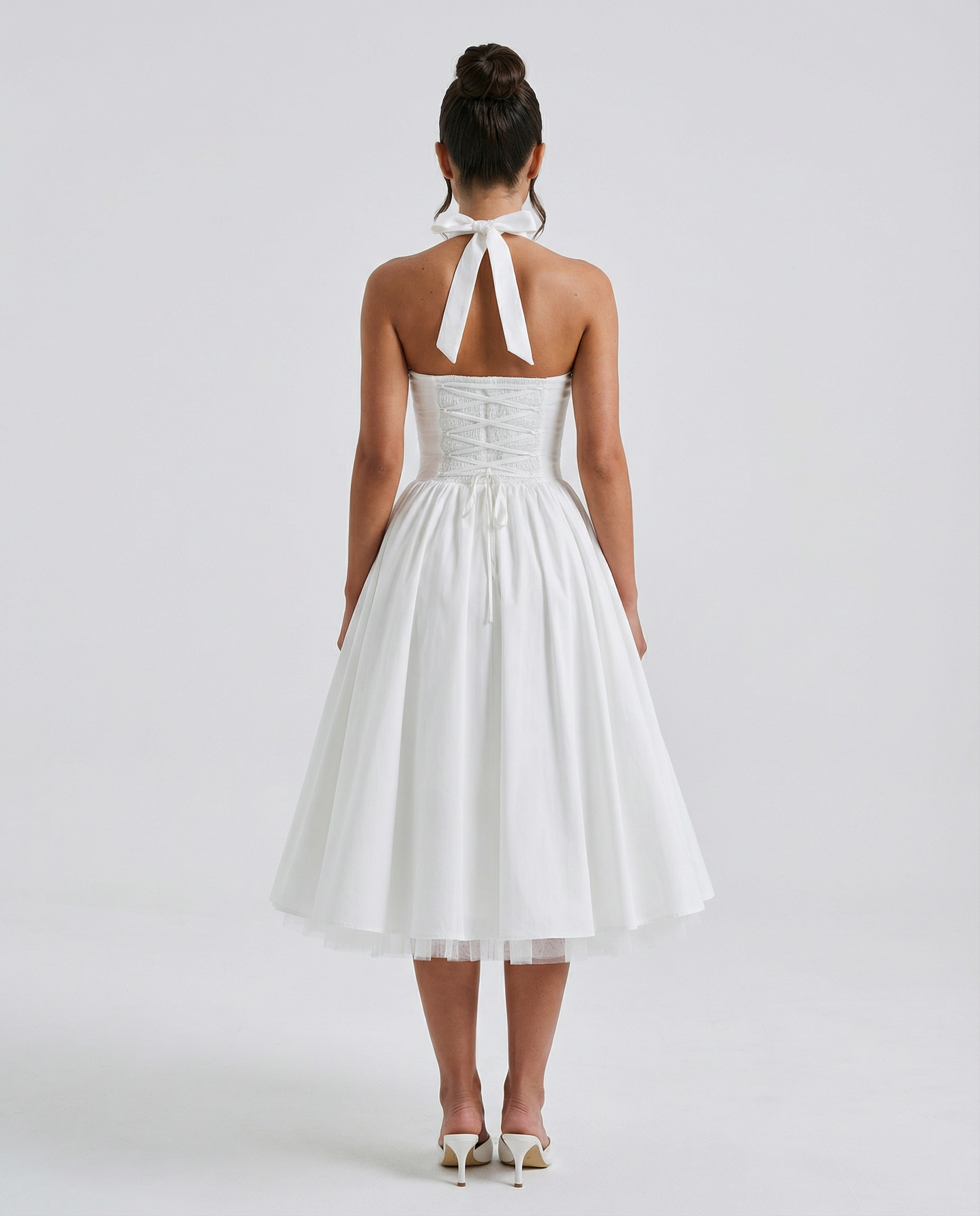 Women's midi halter neck dress with lace-up back