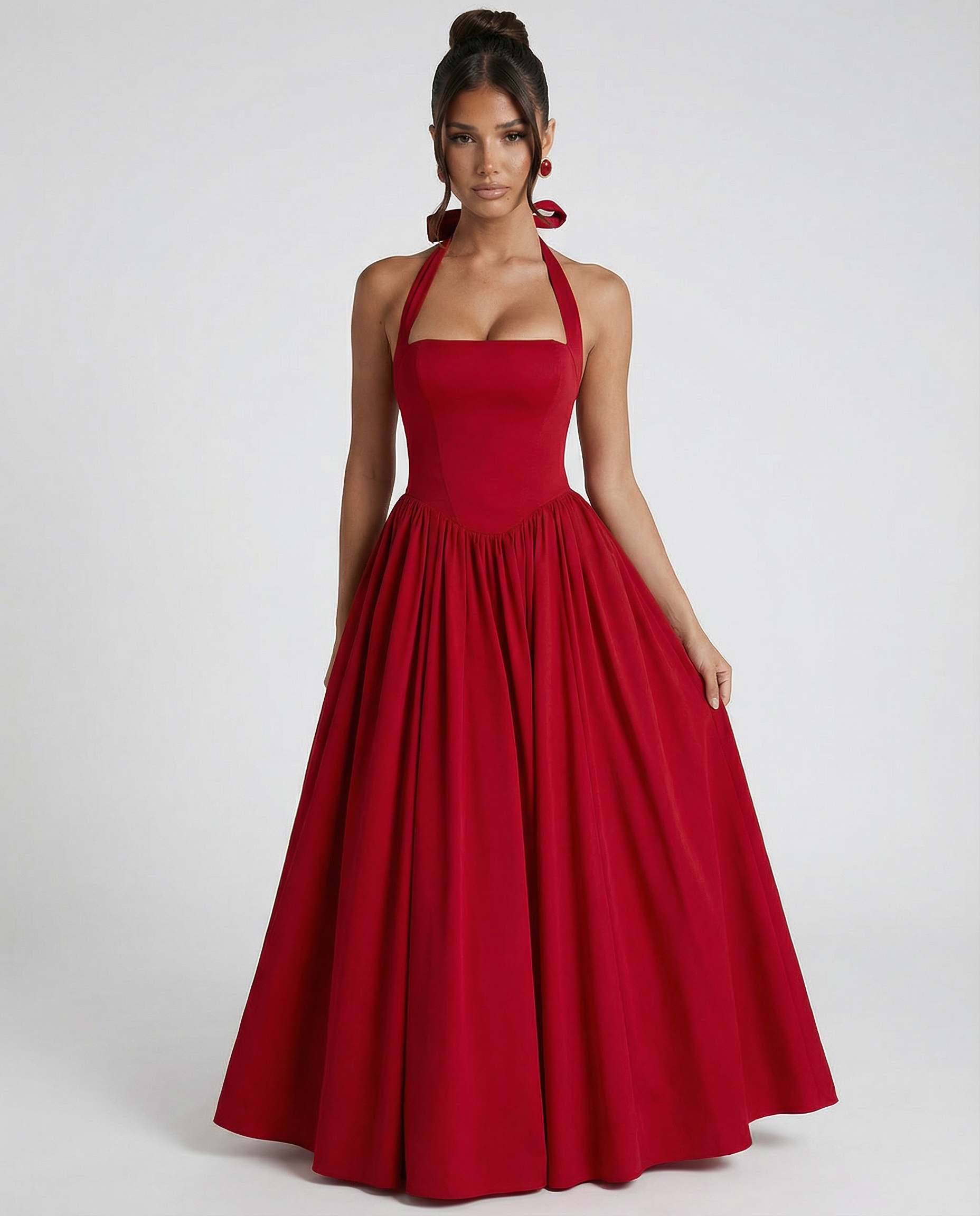 Women's midi halter neck dress with lace-up back