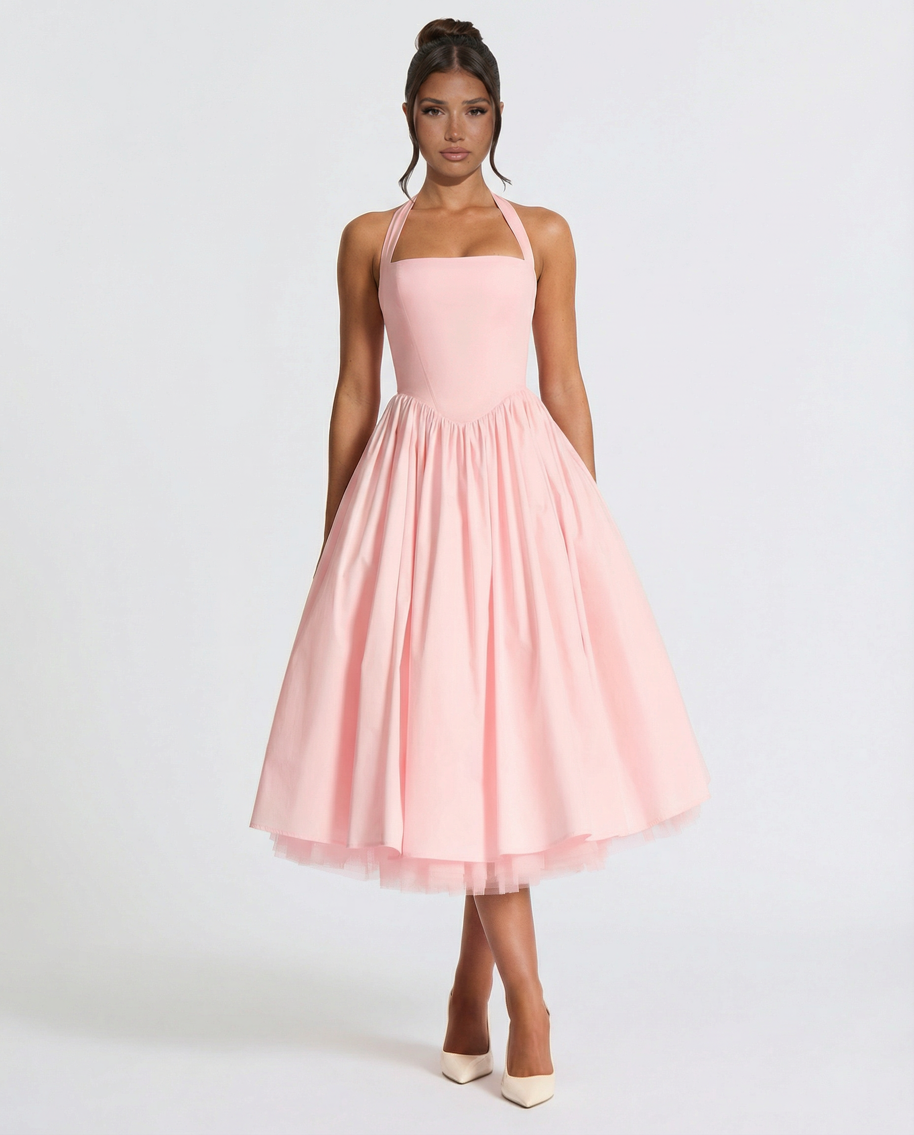 Women's midi halter neck dress with lace-up back