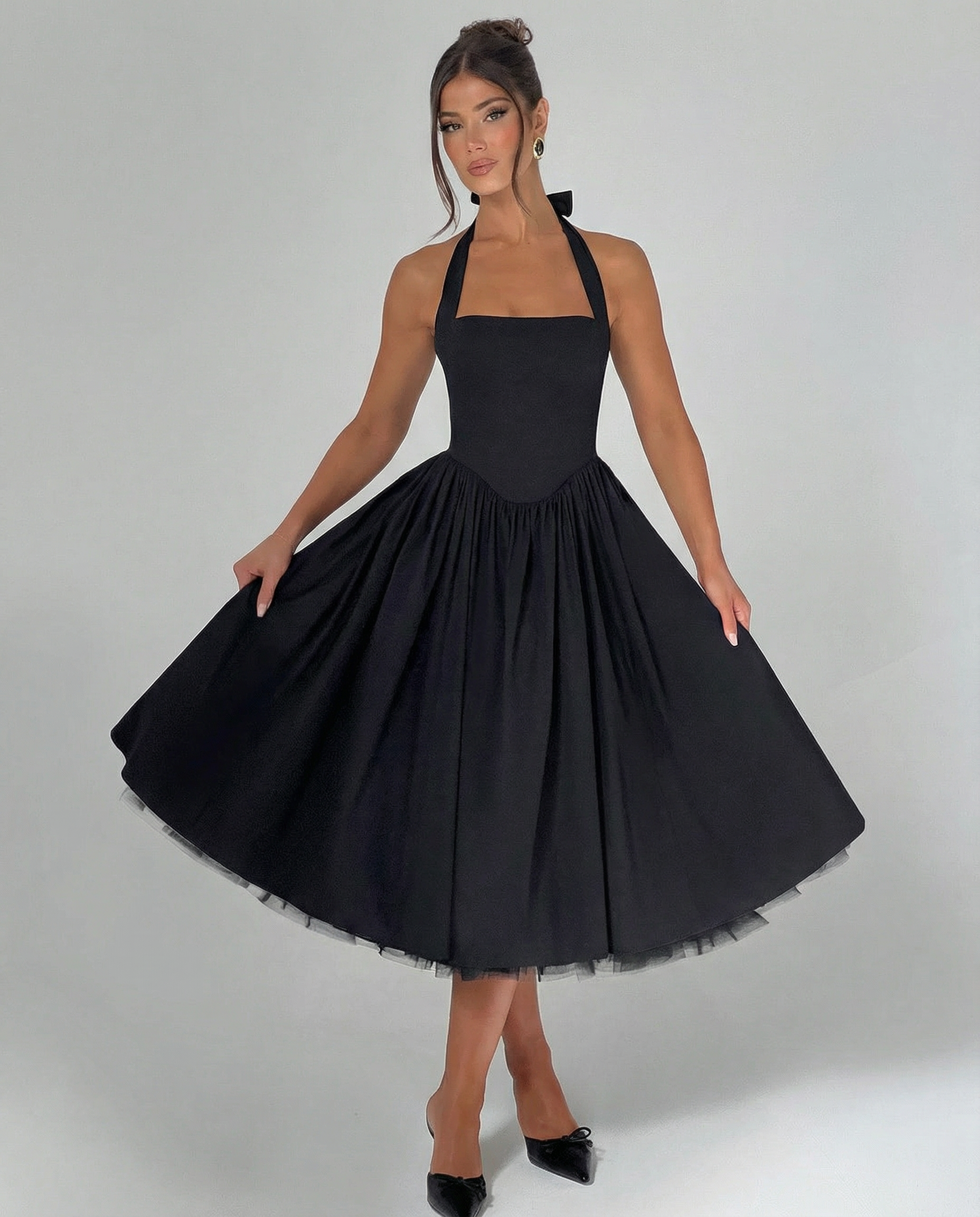 Women's midi halter neck dress with lace-up back