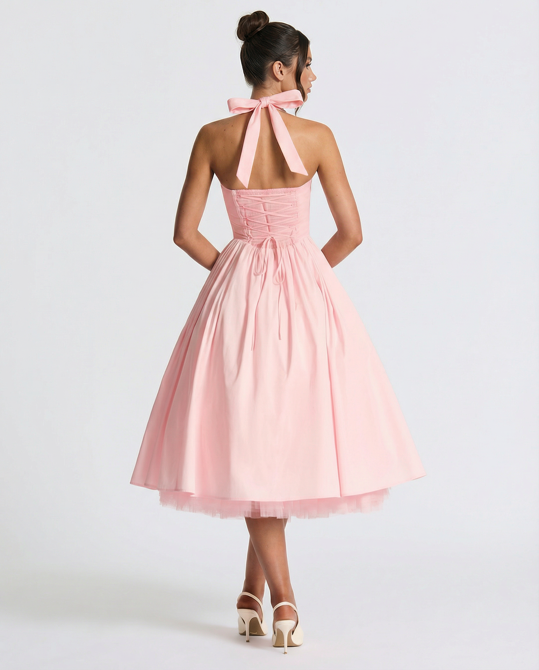 Women's midi halter neck dress with lace-up back