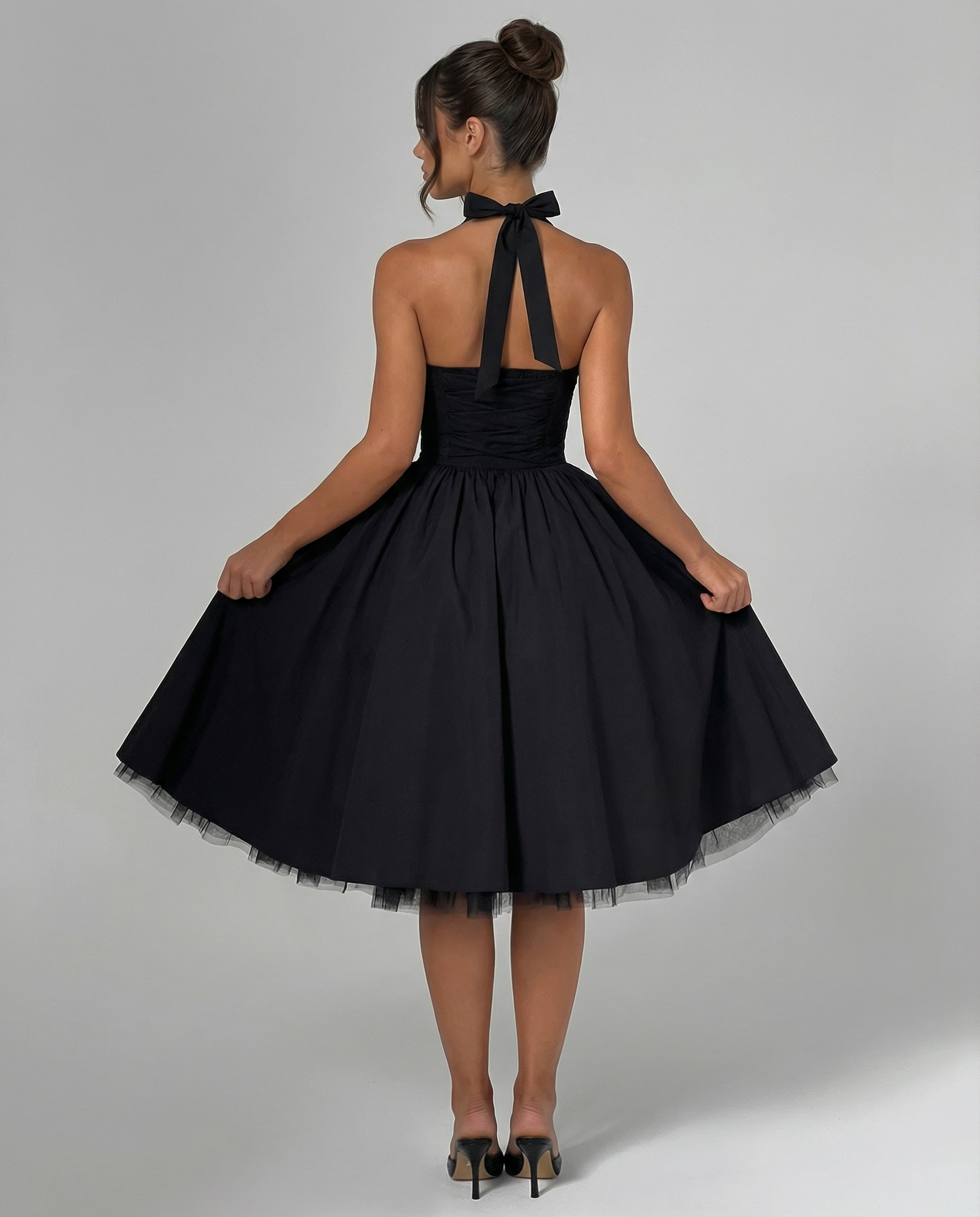 Women's midi halter neck dress with lace-up back