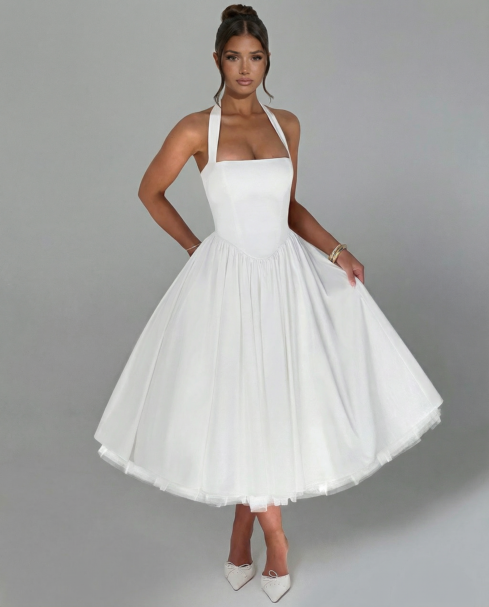 Women's midi halter neck dress with lace-up back