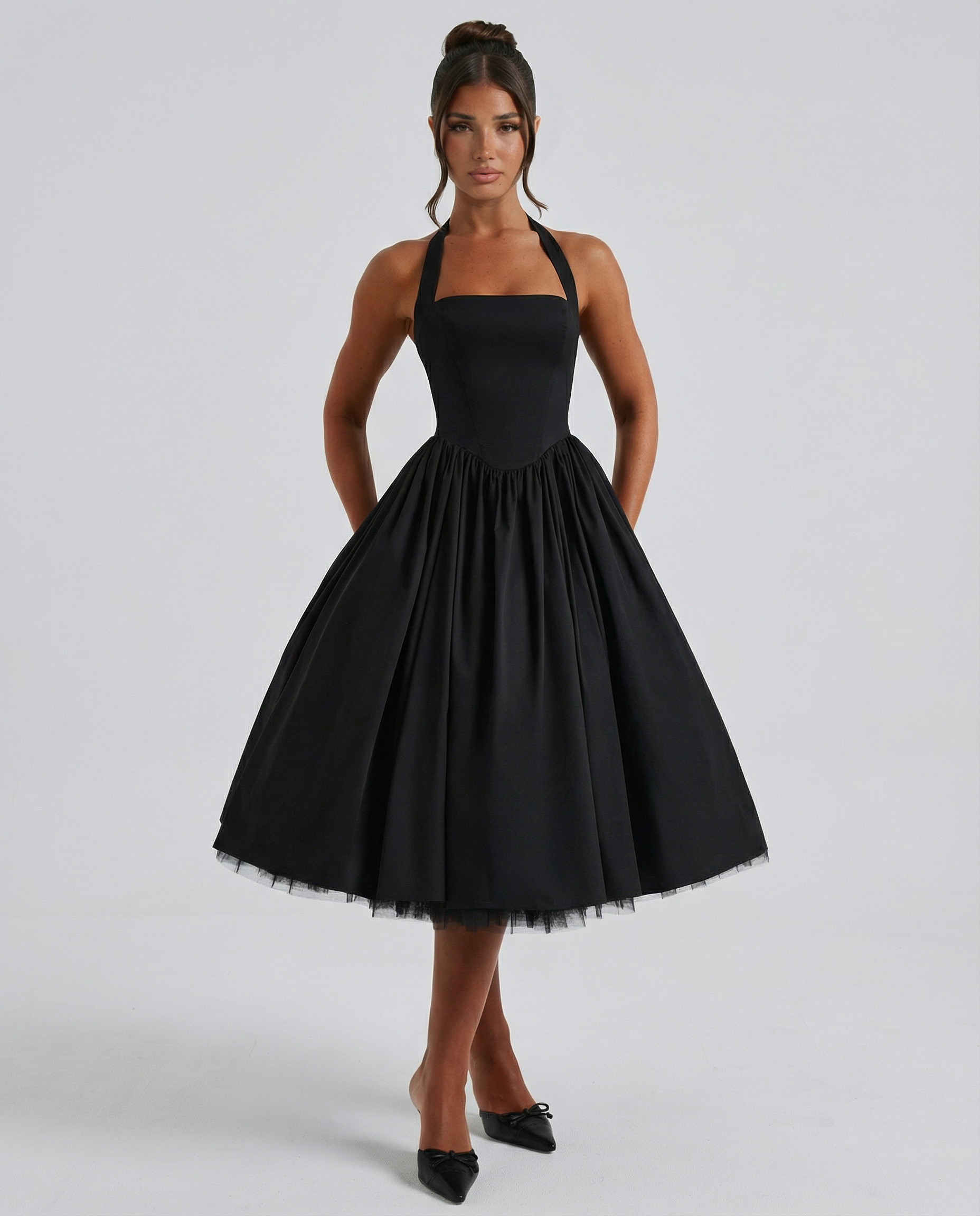 Women's midi halter neck dress with lace-up back