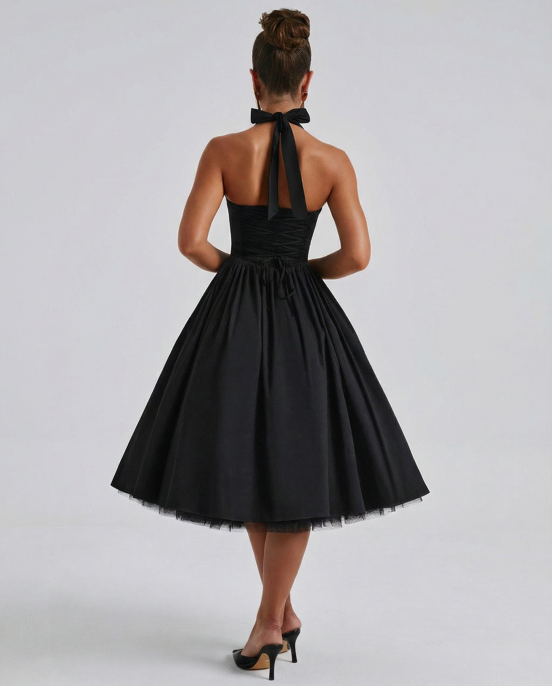 Women's midi halter neck dress with lace-up back
