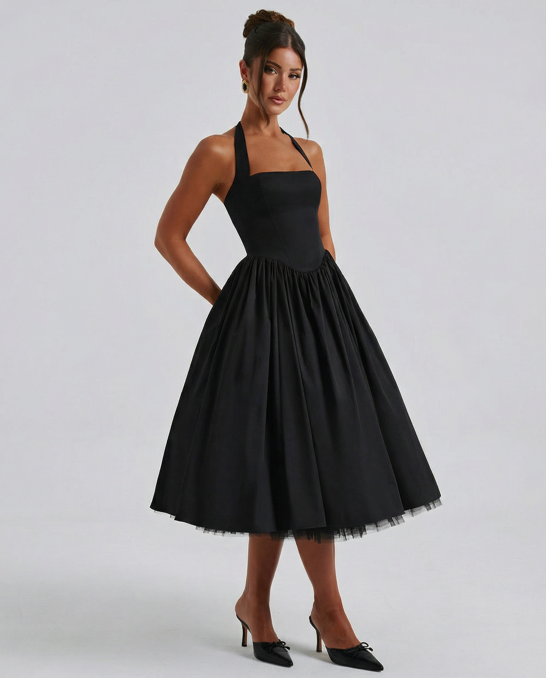Women's midi halter neck dress with lace-up back