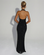 Women's maxi dress with sequin halter neck
