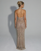 Women's maxi dress with sequin halter neck