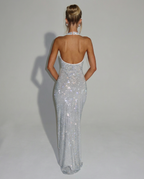 Women's maxi dress with sequin halter neck