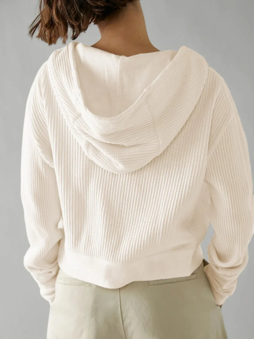 Women's waffle-knit hoodie with drawstring hood