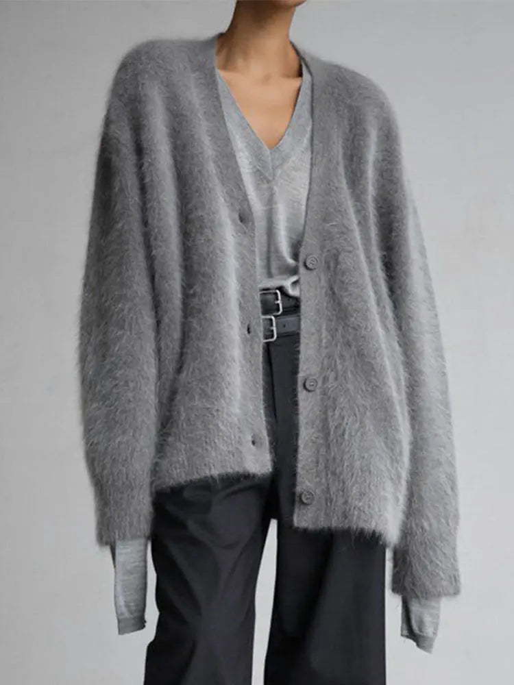 Women's open-front cardigan with long sleeves and ribbed trim