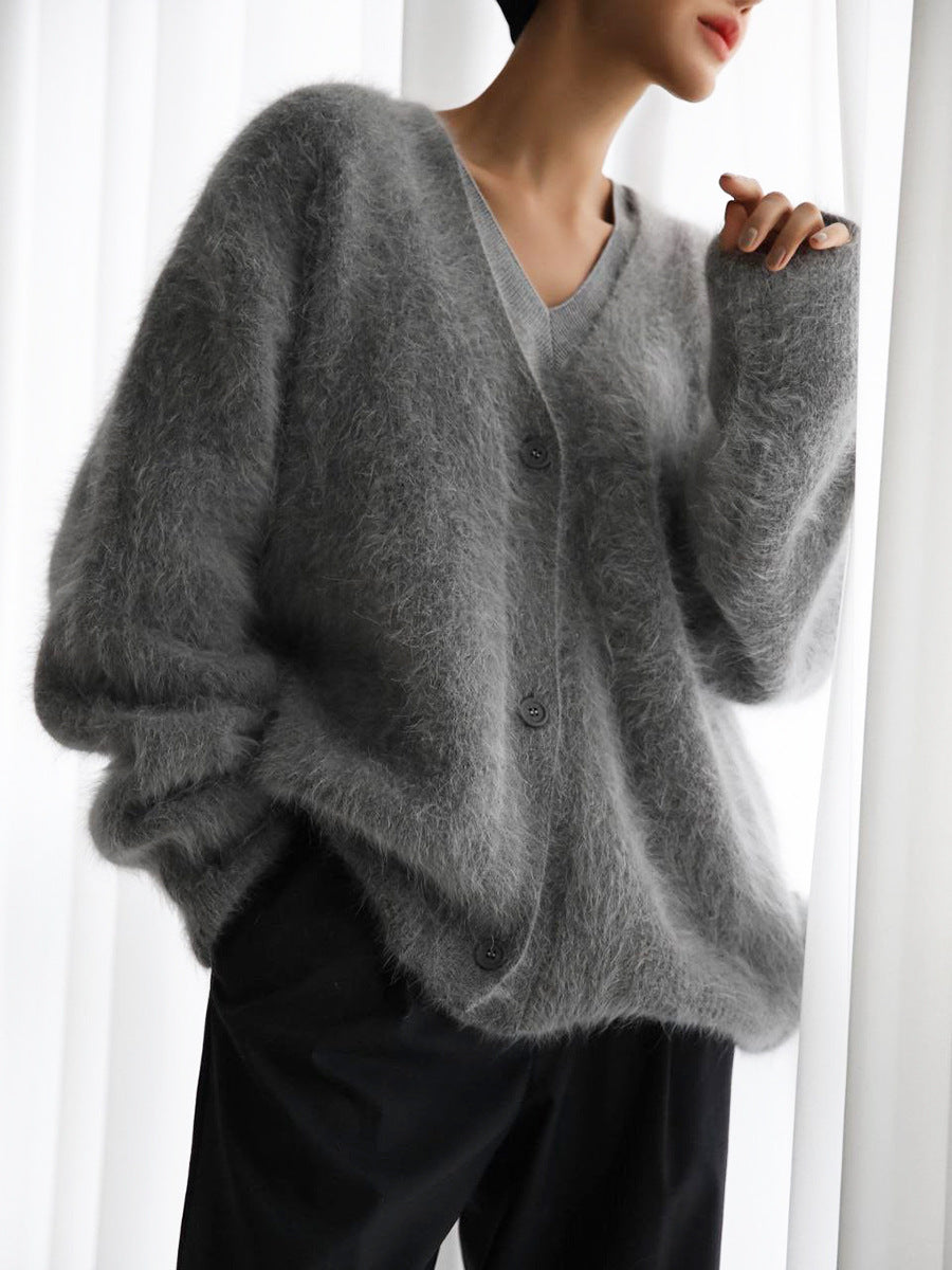 Women's open-front cardigan with long sleeves and ribbed trim