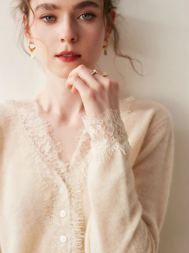 Women's lace cardigan with open-knit pattern