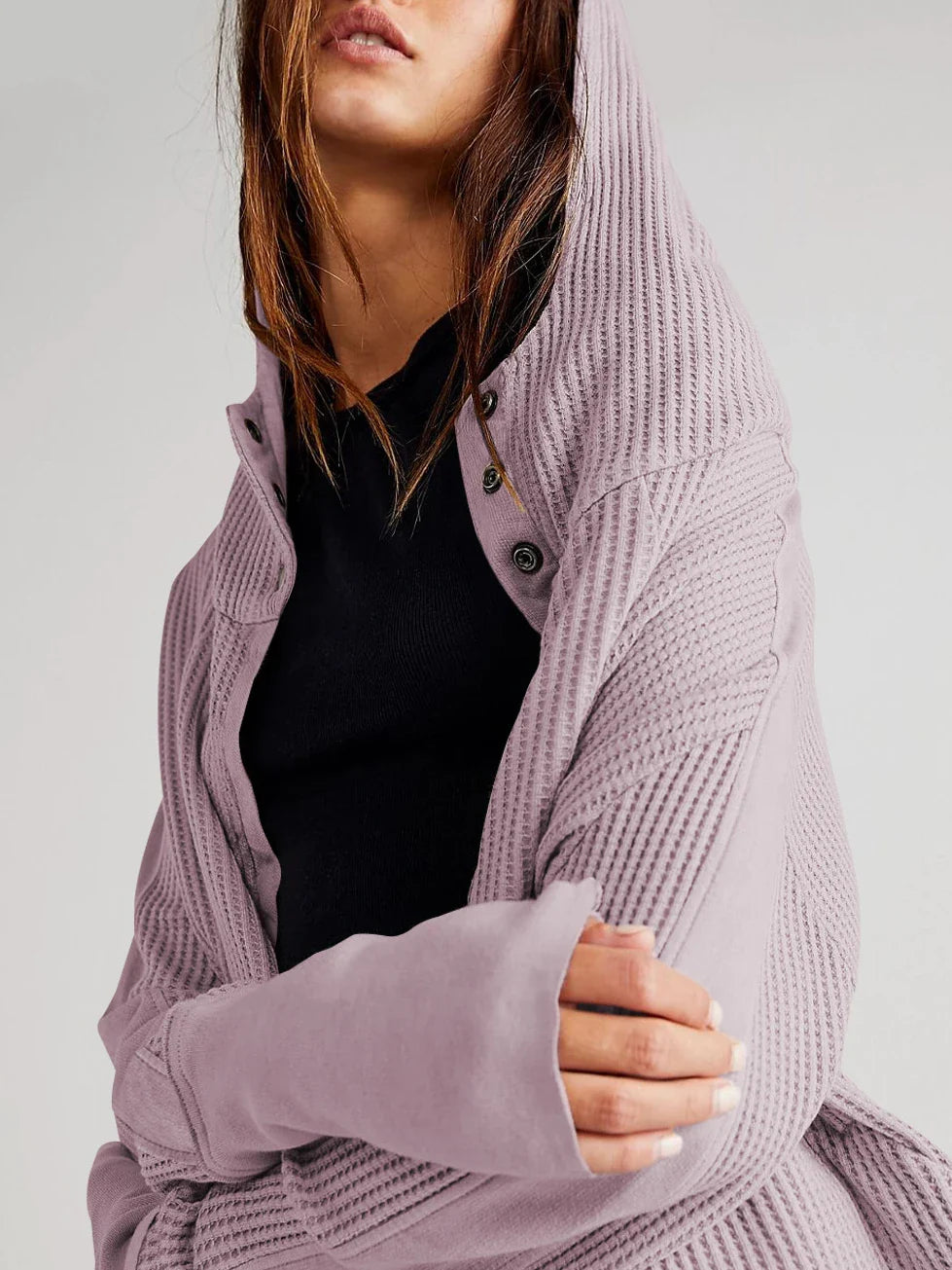 Women's waffle-knit hoodie with drawstring hood