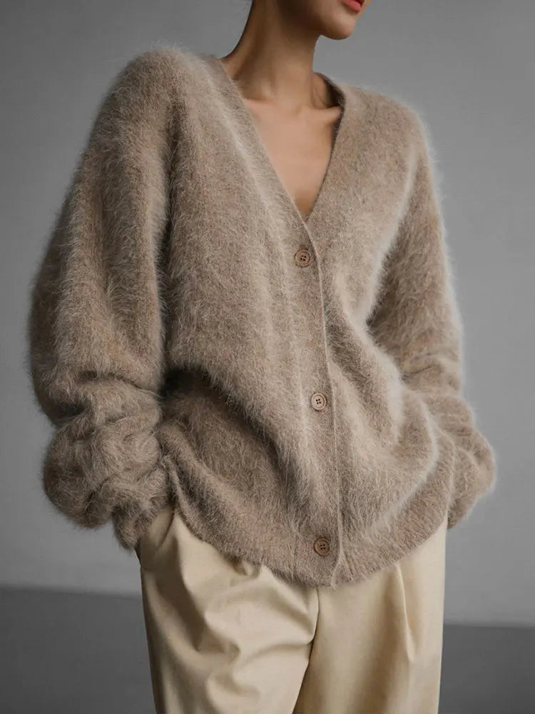 Women's open-front cardigan with long sleeves and ribbed trim