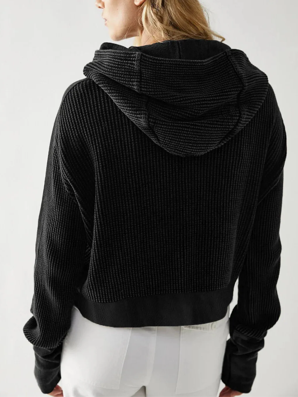 Women's waffle-knit hoodie with drawstring hood