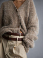 Women's open-front cardigan with long sleeves and ribbed trim