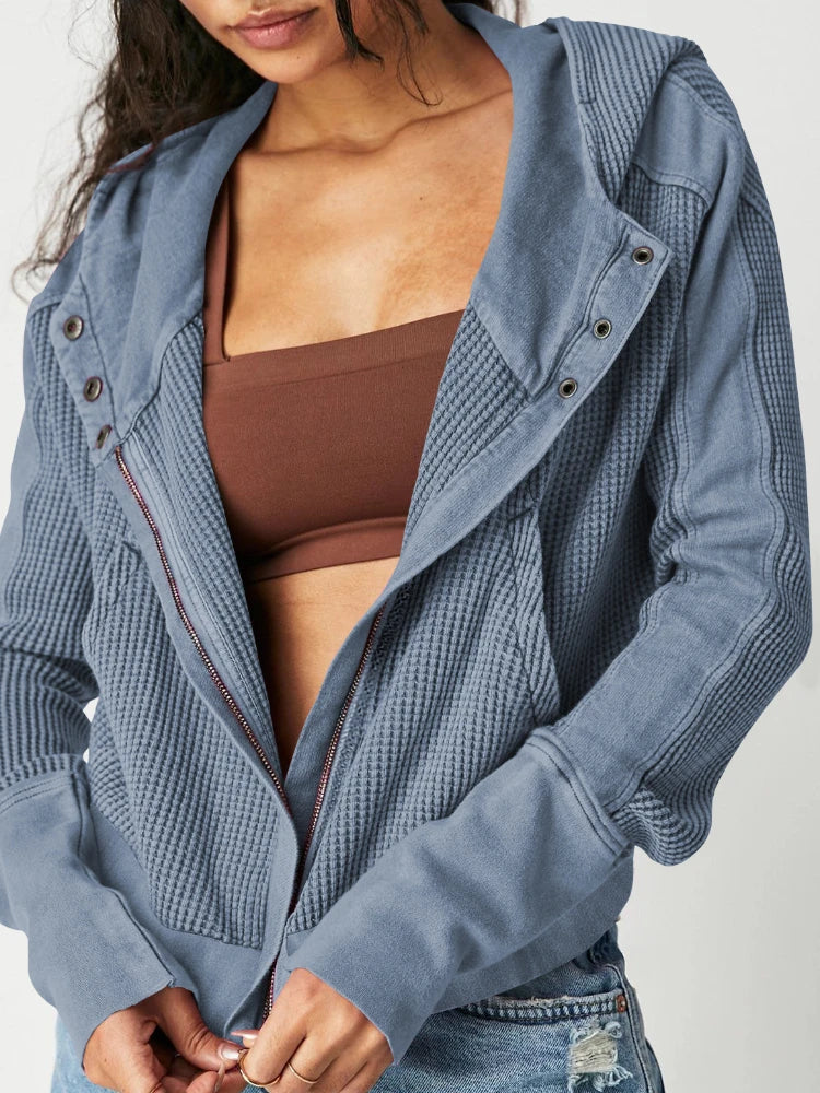 Women's waffle-knit hoodie with drawstring hood
