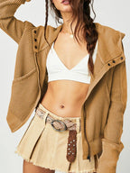 Women's waffle-knit hoodie with drawstring hood