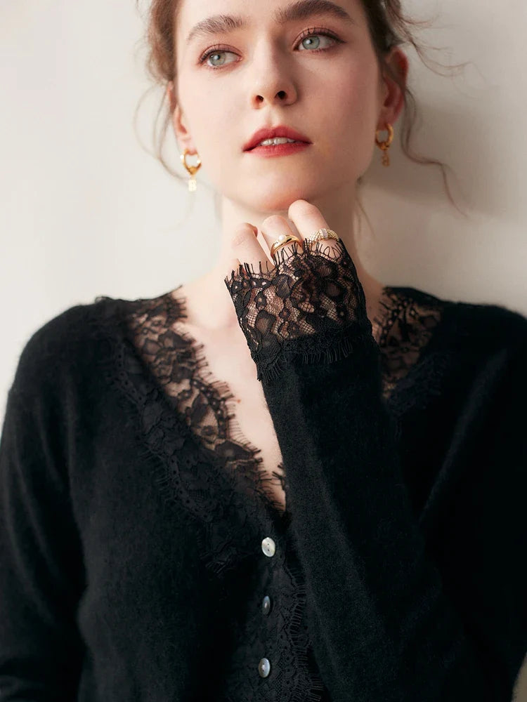 Women's lace cardigan with open-knit pattern