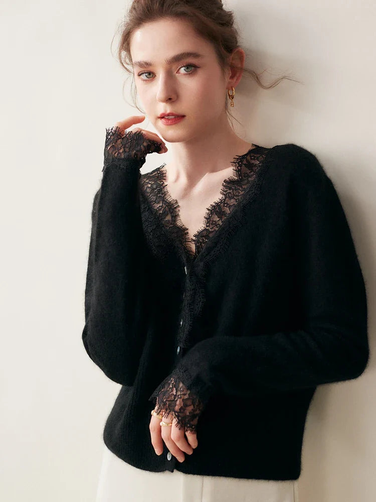 Women's lace cardigan with open-knit pattern