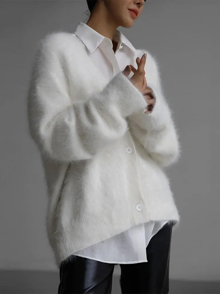 Women's open-front cardigan with long sleeves and ribbed trim