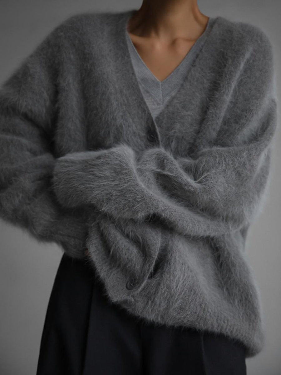 Women's open-front cardigan with long sleeves and ribbed trim