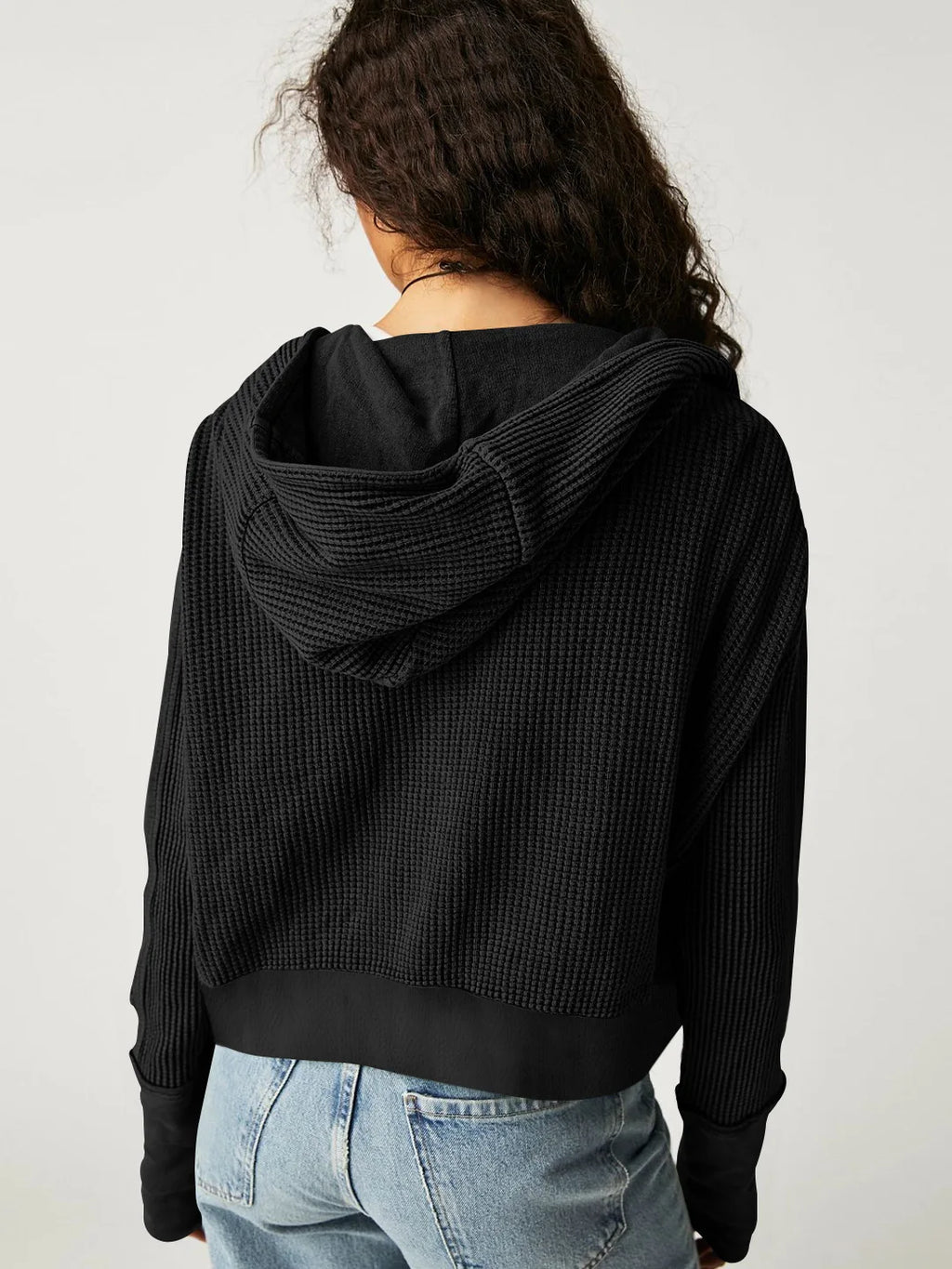 Women's waffle-knit hoodie with drawstring hood
