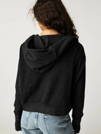 Women's waffle-knit hoodie with drawstring hood