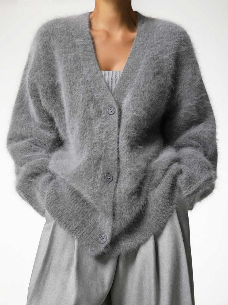 Women's open-front cardigan with long sleeves and ribbed trim