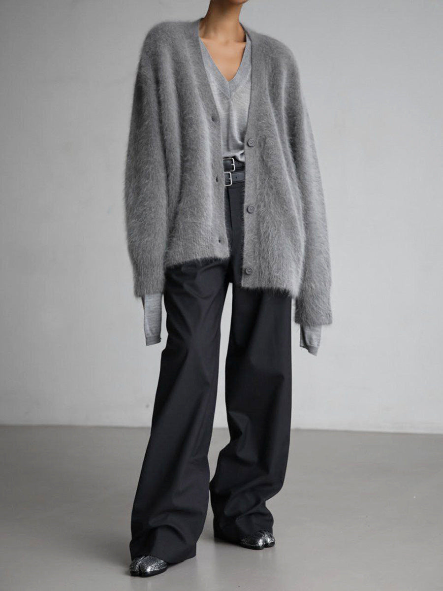 Women's open-front cardigan with long sleeves and ribbed trim