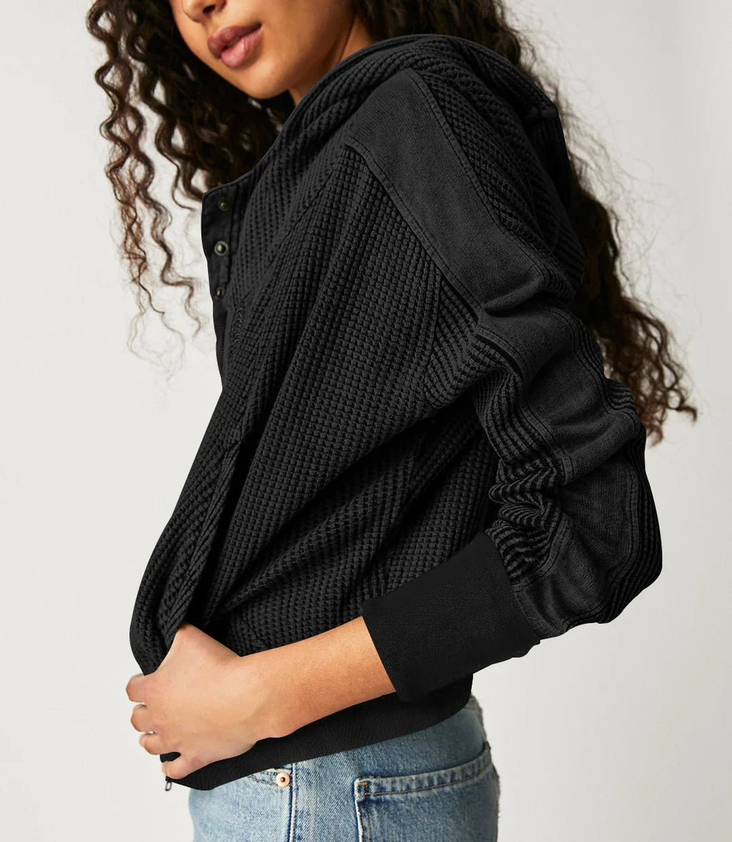 Women's waffle-knit hoodie with drawstring hood