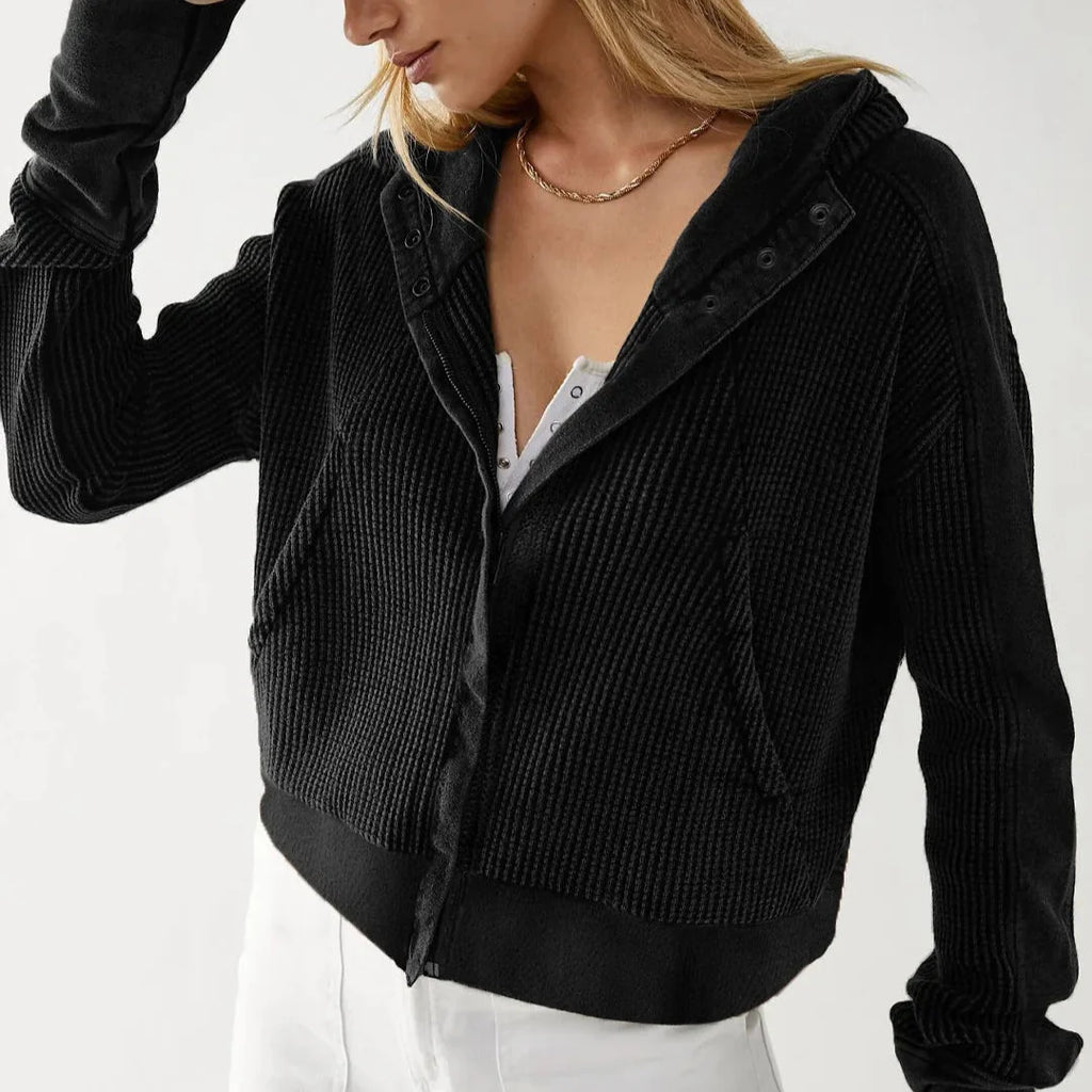 Women's waffle-knit hoodie with drawstring hood