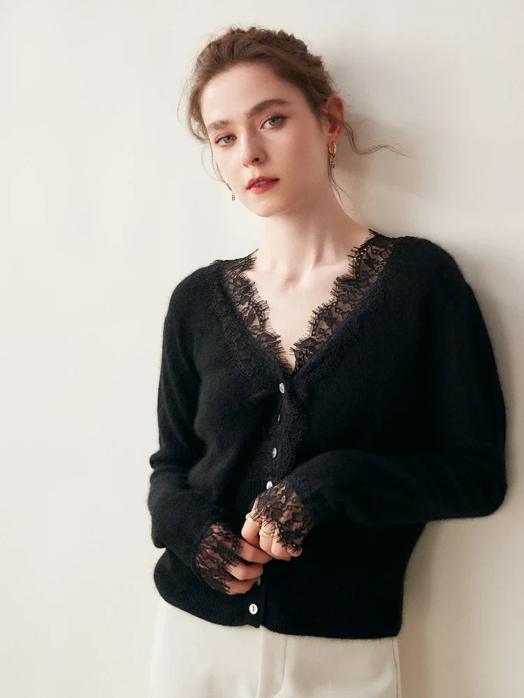 Women's lace cardigan with open-knit pattern