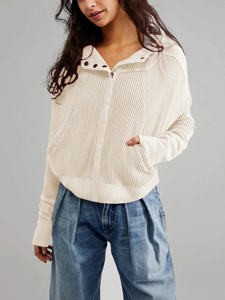 Women's waffle-knit hoodie with drawstring hood