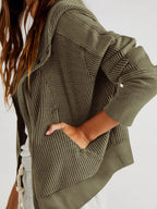 Women's waffle-knit hoodie with drawstring hood