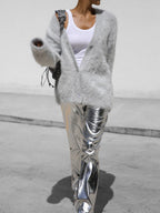 Women's open-front cardigan with long sleeves and ribbed trim