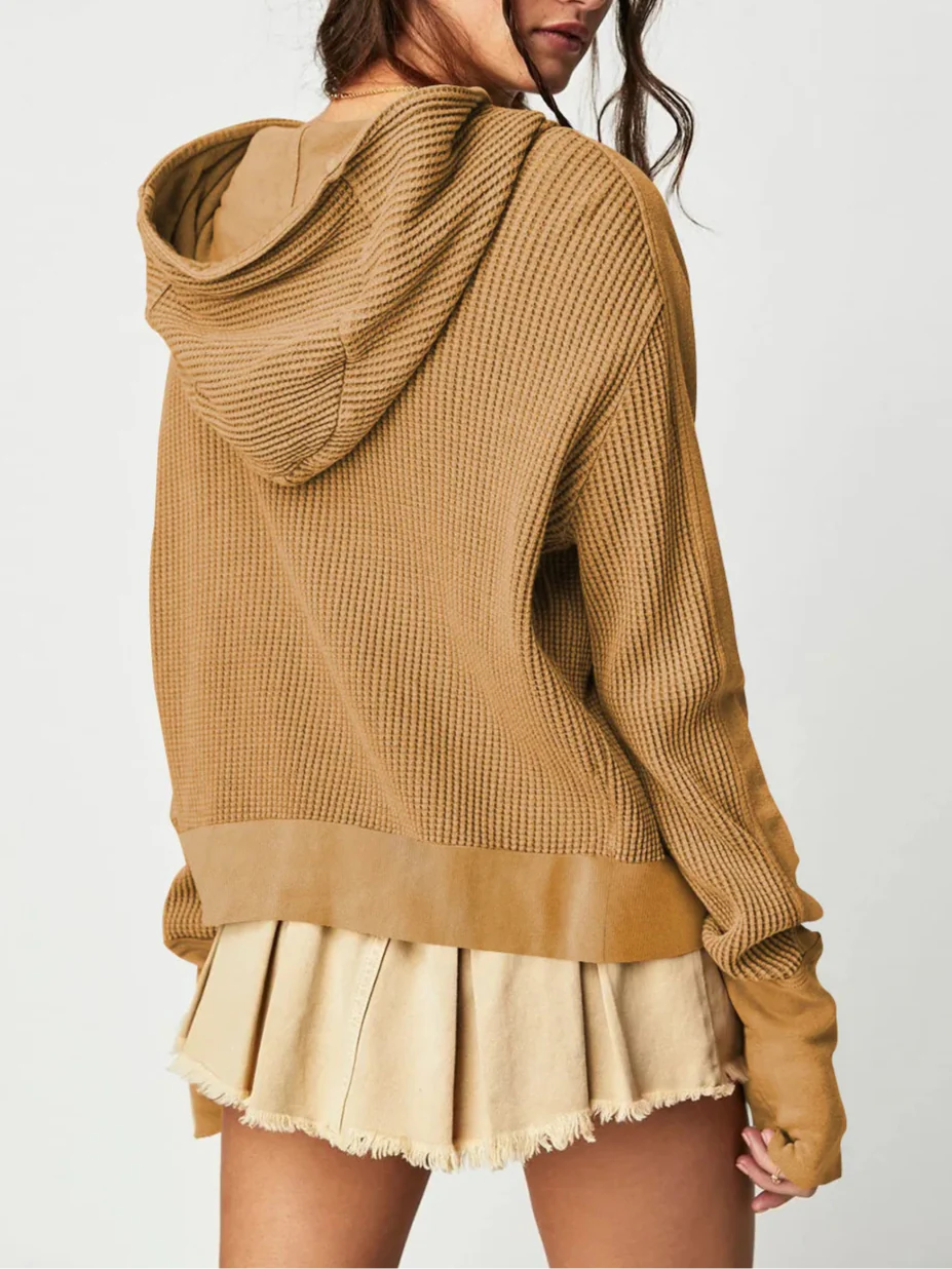 Women's waffle-knit hoodie with drawstring hood