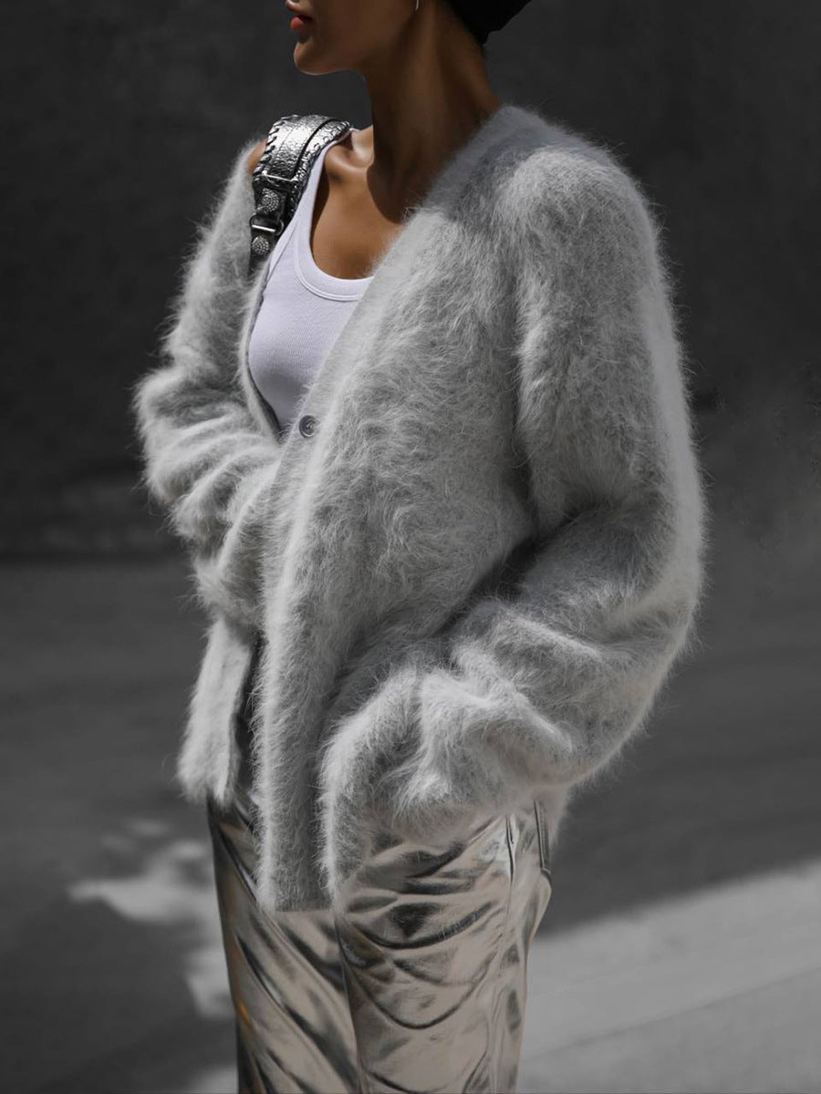 Women's open-front cardigan with long sleeves and ribbed trim