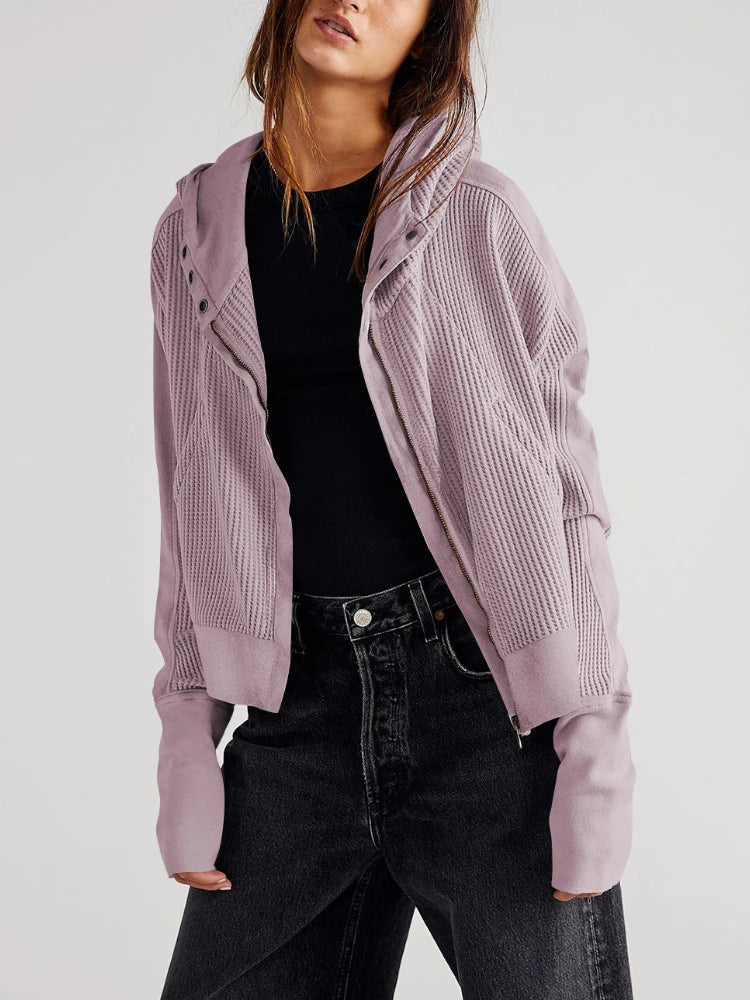 Women's waffle-knit hoodie with drawstring hood