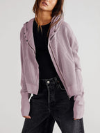 Women's waffle-knit hoodie with drawstring hood