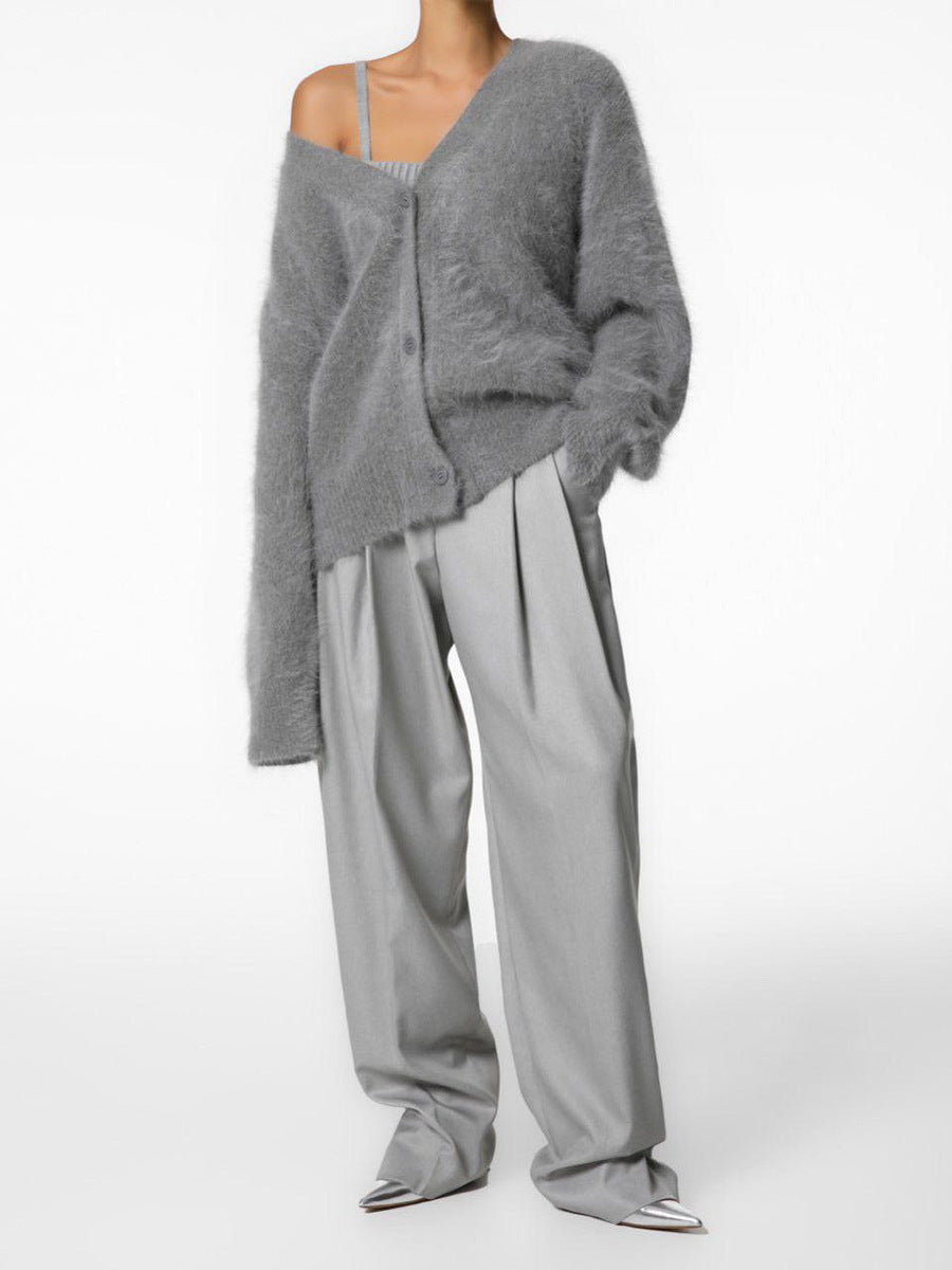 Women's open-front cardigan with long sleeves and ribbed trim