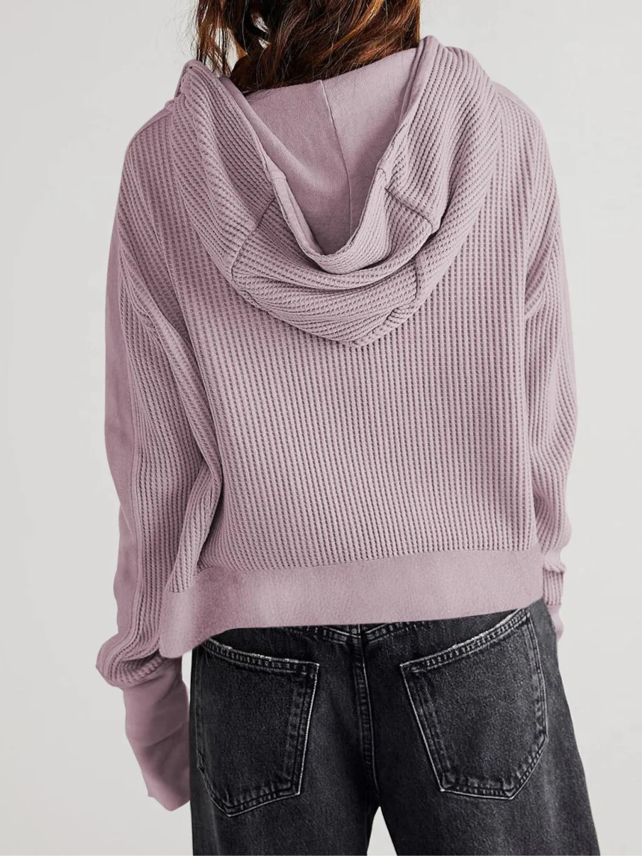 Women's waffle-knit hoodie with drawstring hood
