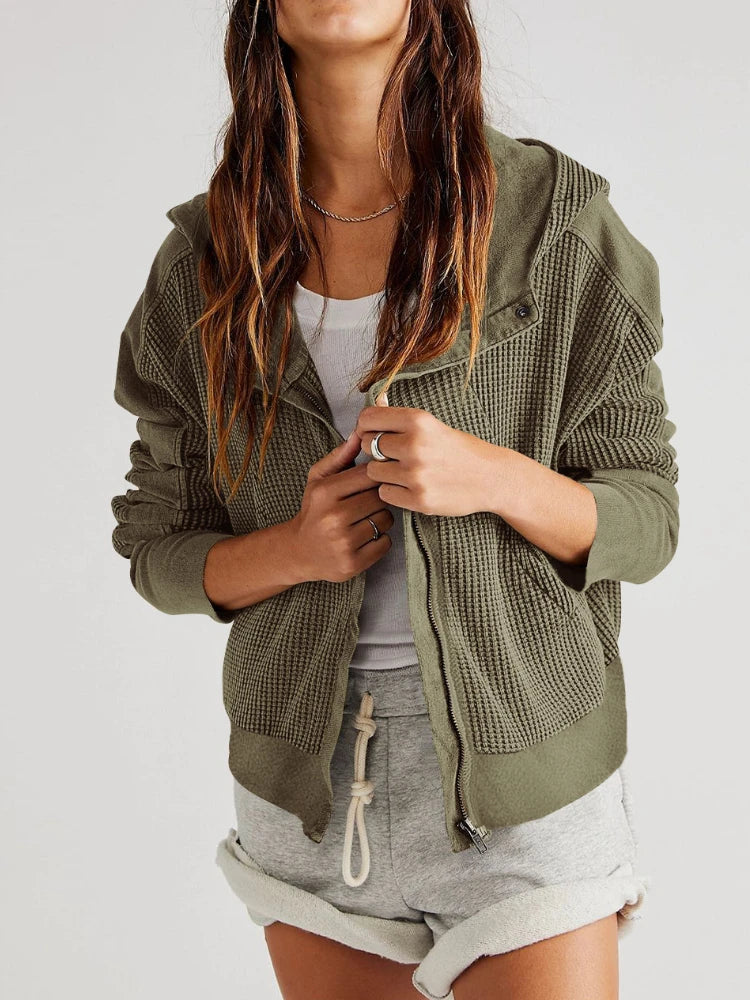 Women's waffle-knit hoodie with drawstring hood